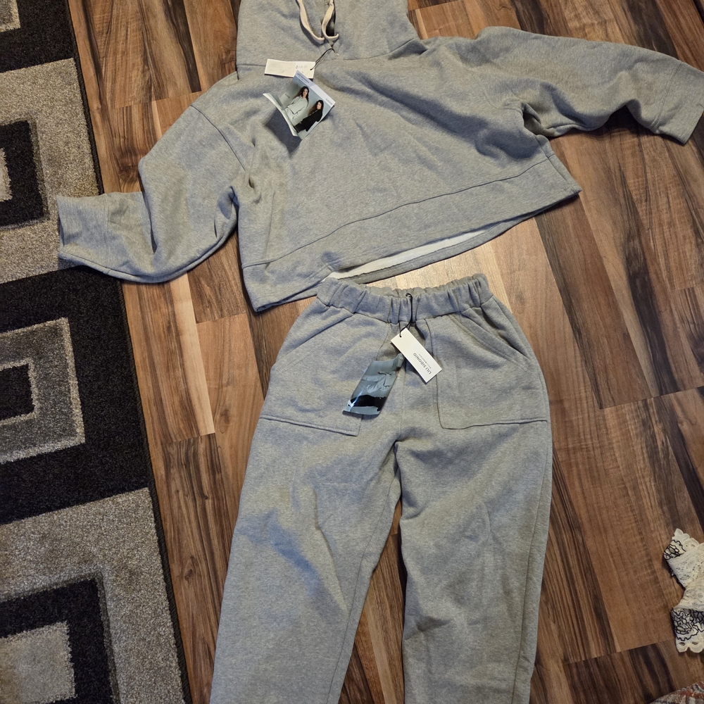 Gray Sweatpants and Hoodie Set
